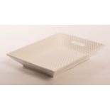 Tiffany & Co, a basket weave white bone china tray with pierced handles, 30cm x 23cm,