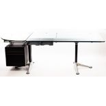 Bruce Burdick for Herman Miller, a desk workstation, 1980s, with D-end glass top and aluminium base,