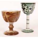 Alan Caiger-Smith (1930-2020), two Aldermaston Pottery goblets, one in gold and ruby lustre,