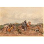 E W Bookless/Potato Gathering/a farm scene with heavy horses ploughing/signed and dated 1919,