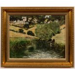 Roger Jones/Ruscombe Pond/signed, title inscribed verso/oil on board,