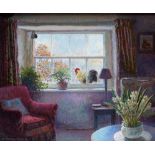 Stephen Darbishire (born 1940)/Sunlight and Hyacinths/oil on board,