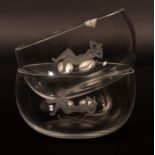Orrefors, a pair of glass bowls, each engraved a nude in the Art Deco style,