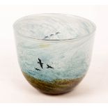 Kjell Engman for Kosta Boda, a glass vase decorated birds in flight over landscape,