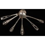 Georg Jensen: Three pairs of silver spoons with stylised terminals (Nos 151,