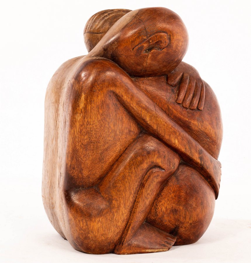 Mestrovic, a wood sculpture, seated couple embracing, signed, - Image 2 of 6