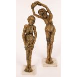 Lisa Moore, two nude female figures in clay, 54cm and 45.