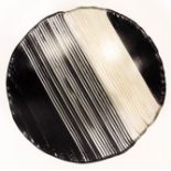 Brian and Jenny Blanthorn, a fused glass dish, opalescent and black banding, signed,