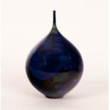Matt Horne (Contemporary), a dark blue crystalline glazed vase with a slender neck, impressed marks,
