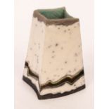 Pam Chapman (Contemporary), a raku pot of tapering square form with iridescent band, 17.