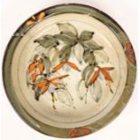 Colin Kellam (born 1942), a stoneware dish with straight sides, painted foliage and flowers,