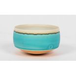 Peter Wills (born 1955), a porcelain bowl, turquoise, white and orange glazes, impressed mark, 10.