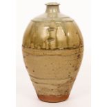 Phil Rogers (1951-2020), a stoneware bottle vase, ash glaze with impressed dot patterning,