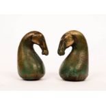 Perryn Butler (Welsh, Contemporary)/Horse and Seahorse, two patinated bronze heads,