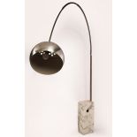 Achille and Pier Giacomo Castiglioni, a 1960s Arco floor lamp, brushed metal with white marble base,