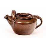 Bryan Erasmus, a temoku glaze teapot, incised mark Raz to base,