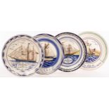 Poole Pottery, four plates painted with different ships: Polly, The Ship of Harry Paye,