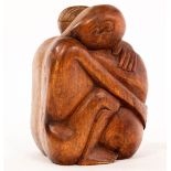 Mestrovic, a wood sculpture, seated couple embracing, signed,