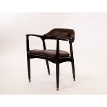 An open armchair in the manner of Jean Prouvé with upholstered seat and padded back,
