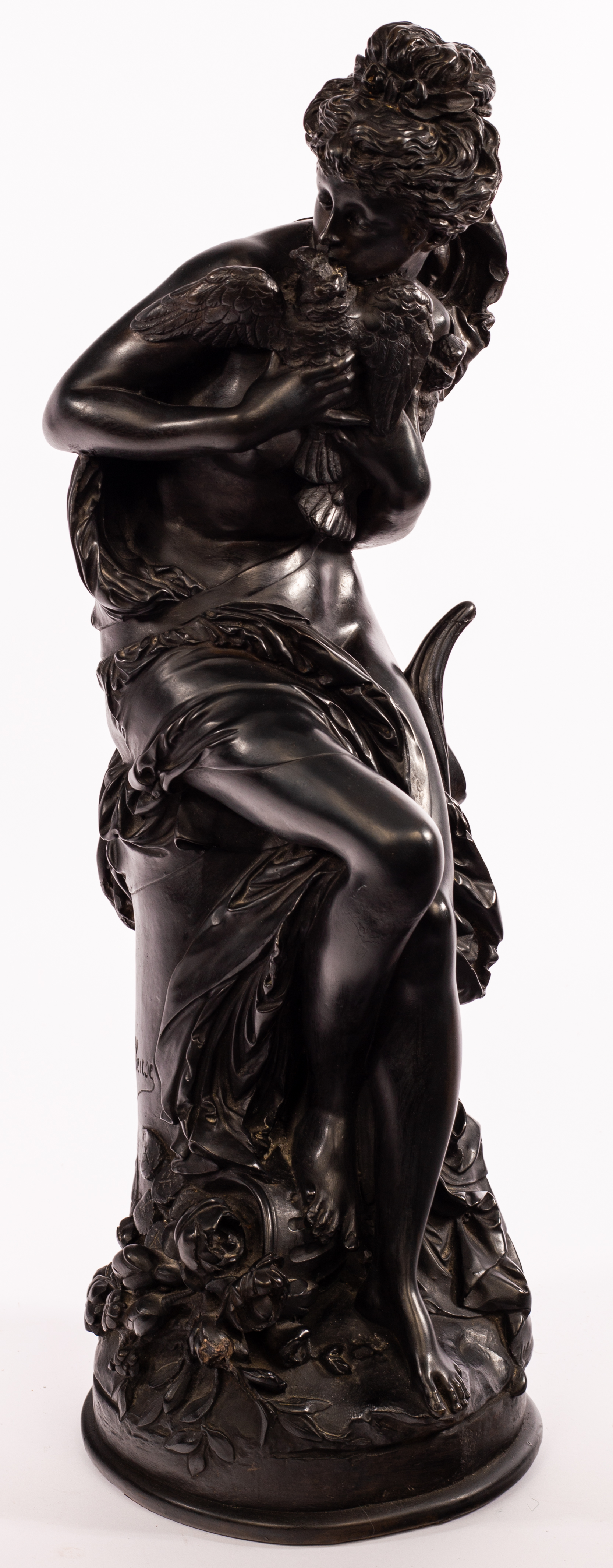 After Carrier-Belleuse/Jeune Femme aux Colombes/signed/bronzed resin,