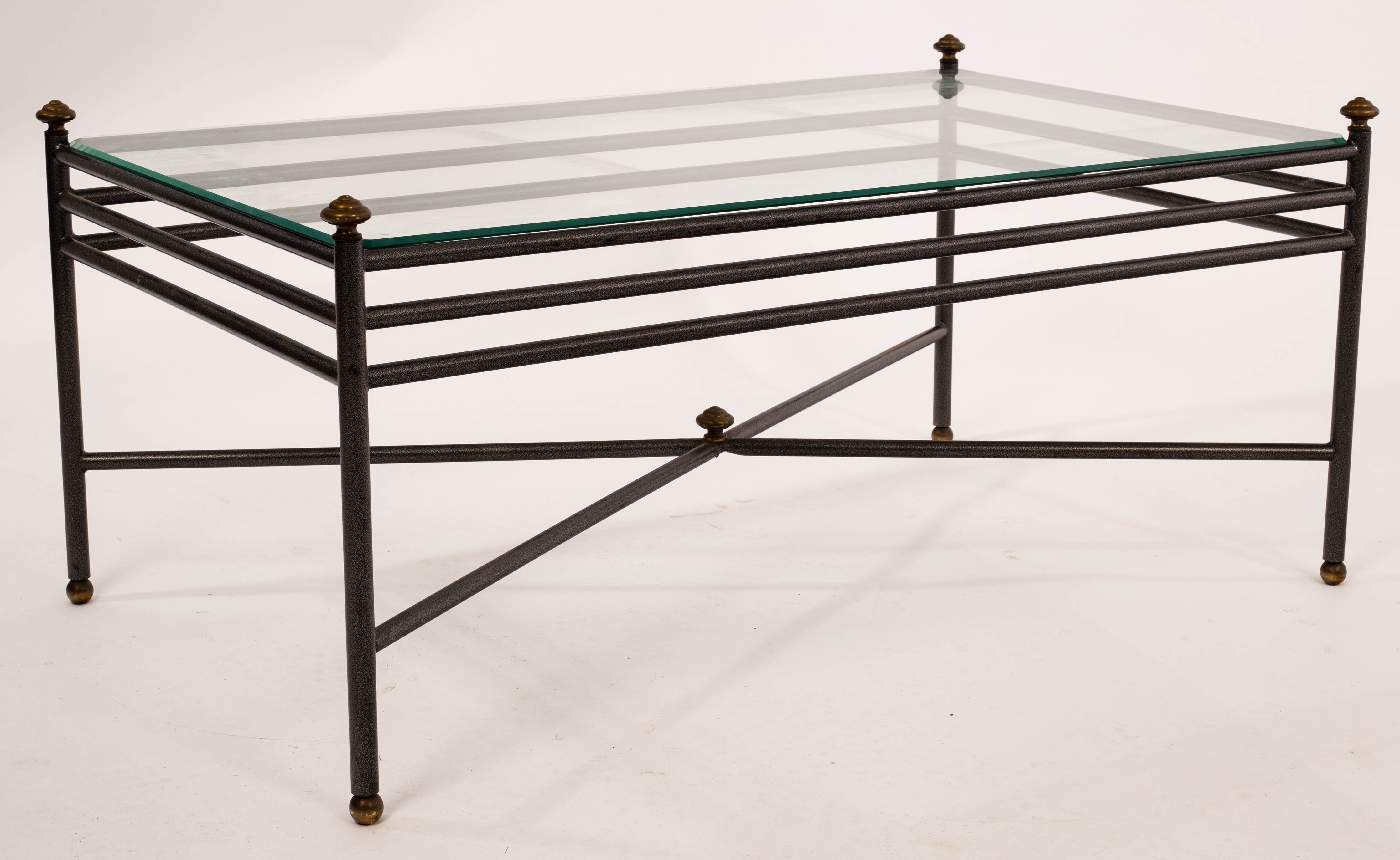 A rectangular wrought iron coffee table with a glass top, - Image 3 of 4