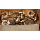 A quantity of silver plated door furniture to include door knobs, finger plates, escutcheon's etc.