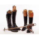 Two pairs of leather riding boots, one with wooden trees by Maxwell, Davies Street,
