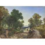 Henry William Banks Davis RA (1833-1914)/Cattle on a Bridge Beneath Tall Trees/oil on paper,