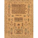 An early 19th Century needlework sampler, Mary Woolley 1827, with verse,