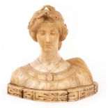 An Italian alabaster bust of Poesia or Beatrice in the Florentine Renaissance style, circa 1900,