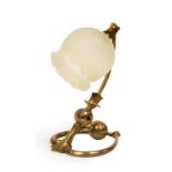 A WAS Benson brass table lamp with Powell glass shade, circa 1900,