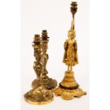 A pair of 19th Century Rococo style gilt brass candlesticks,