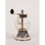 A spherical glass pepper mill with silver mounts, John Thomas Heath & John Hartshorne Middleton,