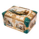 A Sèvres late 18th Century porcelain box with hinged cover, the exterior painted shipping scenes,