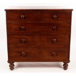 A Victorian mahogany chest of two short over three long drawers, on turned feet, 108.