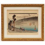 Japanese School/Landscapes with figures/four woodblock prints,