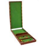 A mahogany table billiard board, baize lined with peg marker surround,