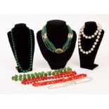 A single row necklace of graduated malachite beads and various bead necklaces CONDITION