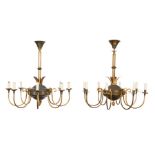 A near pair of Empire style eight-branch chandeliers,