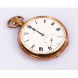 A gentleman's 9ct gold cased open-faced pocket watch, retailed by Kemp Bros.