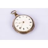 A George III silver pair cased open-faced pocket watch, the white enamel dial with Roman numerals,
