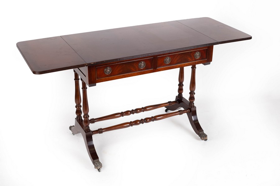 A mahogany two-flap sofa table fitted two drawers, - Image 2 of 4