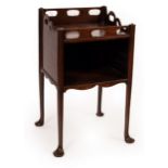 A late 18th Century mahogany tray top bedside table with pierced gallery and recess beneath,