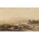 Manner of David Cox/Cottages and Figures in Mountainous River Landscape/bears signature/watercolour,