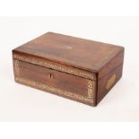 A Regency rosewood writing box inlaid mother-of-pearl, with a fitted interior,