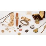 A quantity of costume jewellery and watches including a lady's silver cased pocket watch