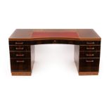 A David Linley walnut, rosewood and sycamore strung pedestal desk,