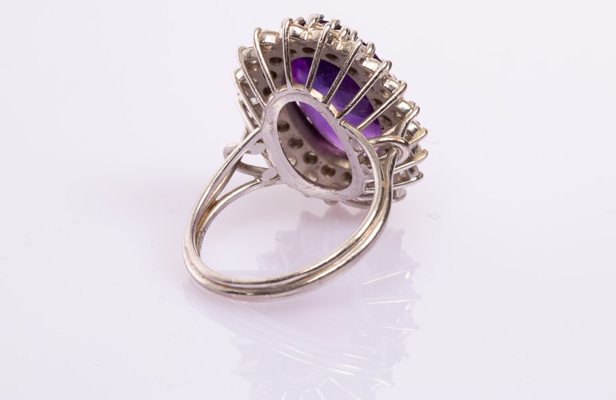 An amethyst and diamond oval cluster ring, - Image 2 of 2