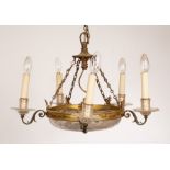 An Edwardian style cut glass five-light electrolier,