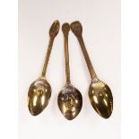 Three 18th Century brass spoons with rounded,